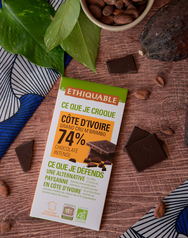 Chocolat Noir 74% Côte d'Ivoire équitable & bio