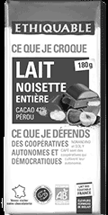 Chocolat lait noisette entière ethiquable bio équitable