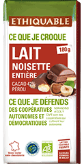 Chocolat lait noisette entière ethiquable bio équitable