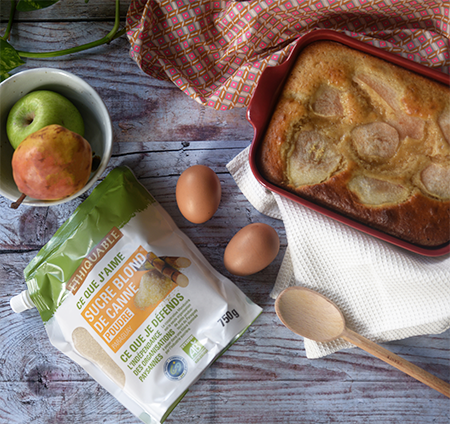 gâteau aux pommes réalisé avec du sucre blond de canne équitable et bio du Paraguay